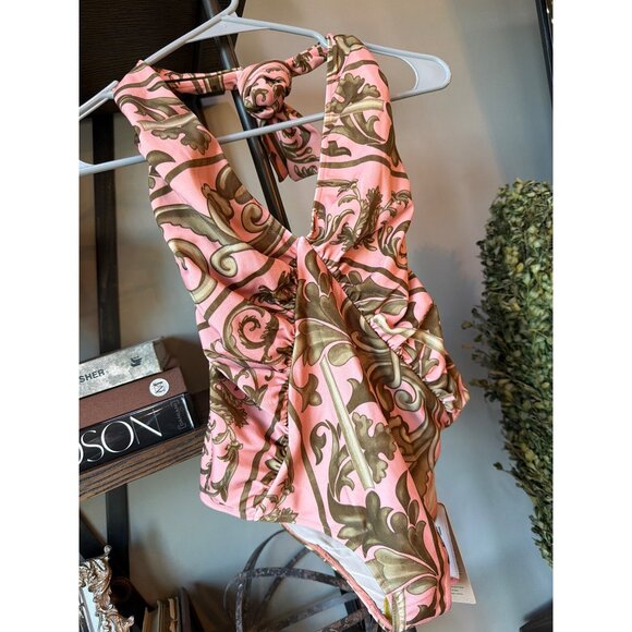 Adriana Degreas Hera Halterneck One Piece Swimsuit Pink Green Womens Size Small - Picture 6 of 10
